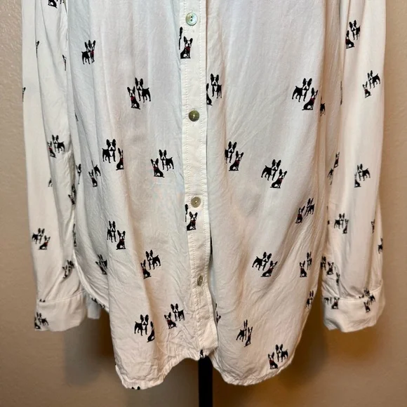 Jane & Delancey Boston Terrier Dog Print Button Down Top White Black Size XL - Picture 3 of 14